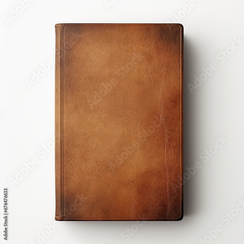Book in leather cover on white background photo