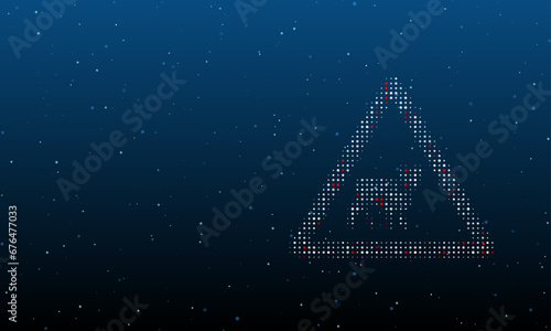 On the right is the pets road symbol filled with white dots. Background pattern from dots and circles of different shades. Vector illustration on blue background with stars