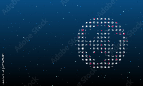 On the right is the roundabout symbol filled with white dots. Background pattern from dots and circles of different shades. Vector illustration on blue background with stars