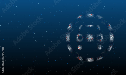 On the right is the no car symbol filled with white dots. Background pattern from dots and circles of different shades. Vector illustration on blue background with stars