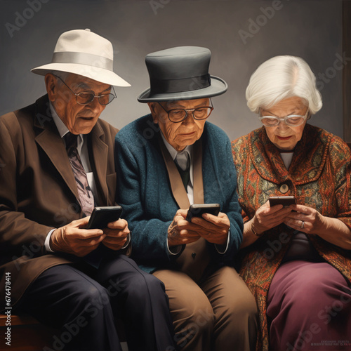 Older people using mobile phones.