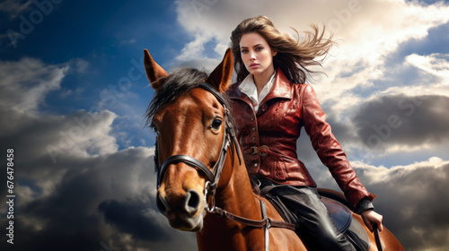 A charming lady is taking a horse ride in the rural setting