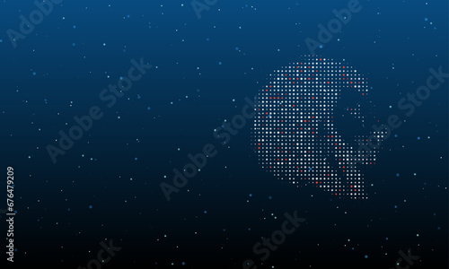 On the right is the lion head symbol filled with white dots. Background pattern from dots and circles of different shades. Vector illustration on blue background with stars