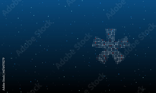 On the right is the multiply symbol filled with white dots. Background pattern from dots and circles of different shades. Vector illustration on blue background with stars