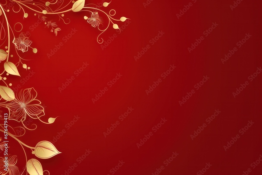 golden elegant Christmas ornament on red background with copy space.Greeting Christmas card. golden elegant Christmas ornament on red background with copy space.Greeting Christmas card.