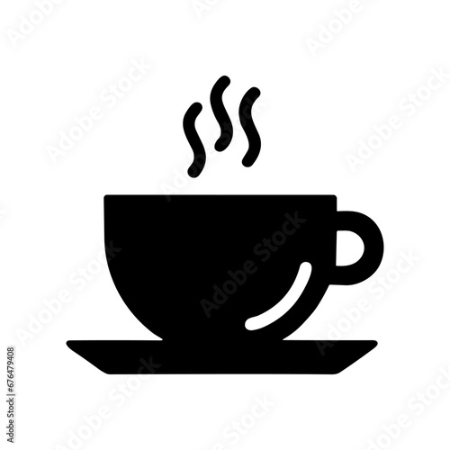 Coffee cup icon. Black icon of a steaming coffee cup in flat design on a white background. Vector illustration