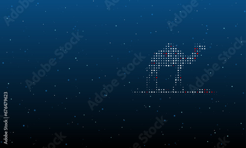 On the right is the wild camel symbol filled with white dots. Background pattern from dots and circles of different shades. Vector illustration on blue background with stars