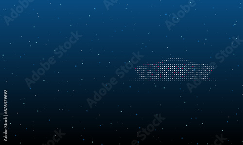 On the right is the future car symbol filled with white dots. Background pattern from dots and circles of different shades. Vector illustration on blue background with stars