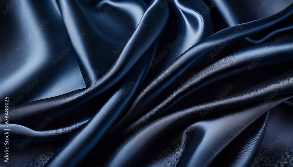 Fototapeta premium beautiful elegant dark blue silk satin fabric background with waves and folds Texture pattern luxury background