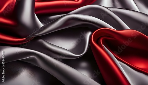 beautiful elegant red and grey silk satin fabric texture background, with waves and folds Texture luxury, sexy background. 