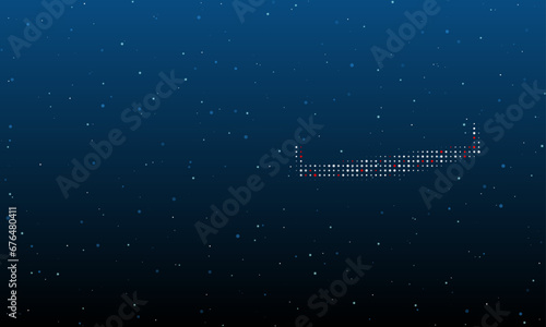 On the right is the two-handed saw symbol filled with white dots. Background pattern from dots and circles of different shades. Vector illustration on blue background with stars