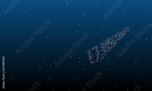 On the right is the hand saw symbol filled with white dots. Background pattern from dots and circles of different shades. Vector illustration on blue background with stars
