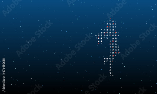 On the right is the enchantress symbol filled with white dots. Background pattern from dots and circles of different shades. Vector illustration on blue background with stars