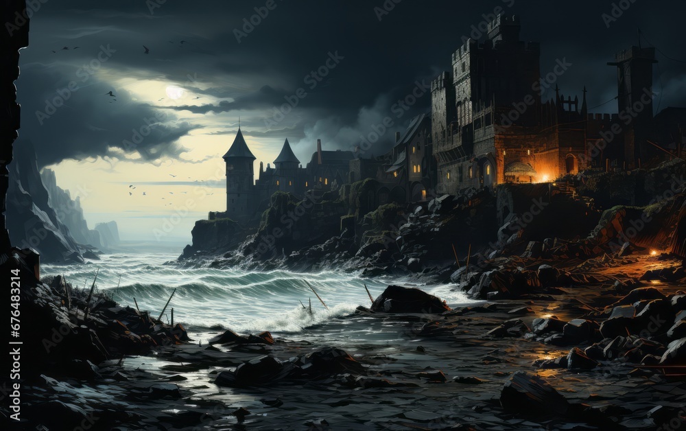 a dark, magical, ruined castle 
