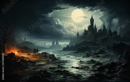 fantasy landscape with a gloomy castle