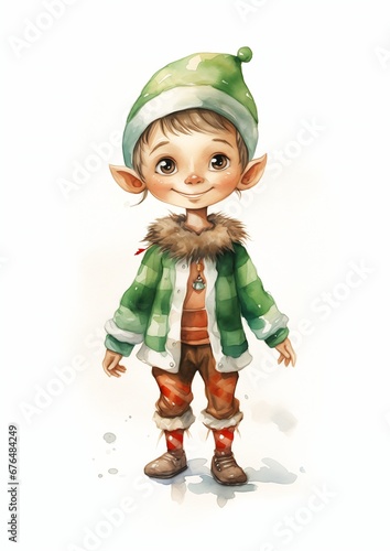 Tablou canvas cartoon illustration boy dressed green white outfit lineage winter snow young re