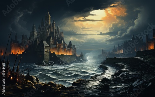 fantasy landscape with a gloomy castle © stasknop