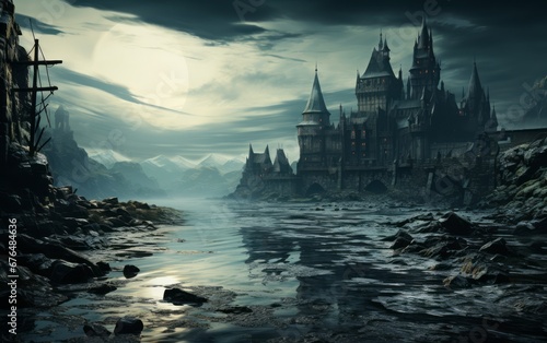 fantasy landscape with a gloomy castle