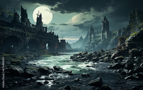 fantasy landscape with a gloomy castle