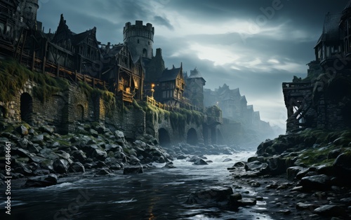 fantasy landscape with a gloomy castle