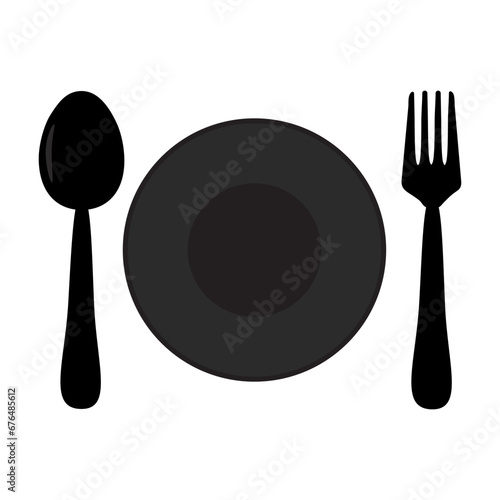 Set food service menu, restaurant, spoon, fork, and plate icon. Utensils vector illustration