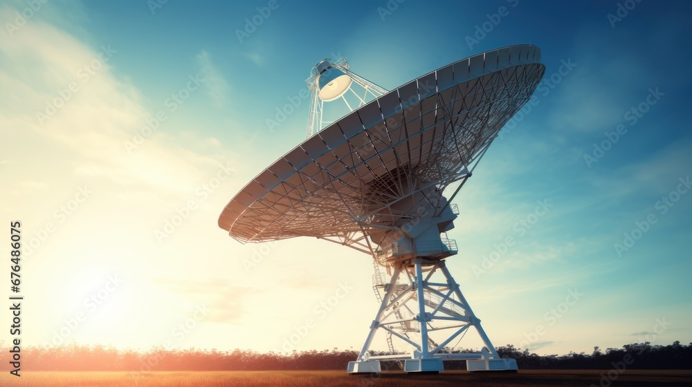 Huge radio telescope aimed directly into sky in middle of deserted desert catching signals Huge radio telescope aimed directly into sky in middle of deserted desert catching signals
