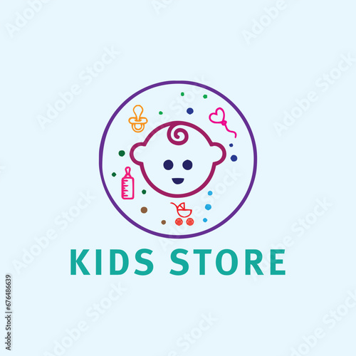 mom baby kids store logo design vector