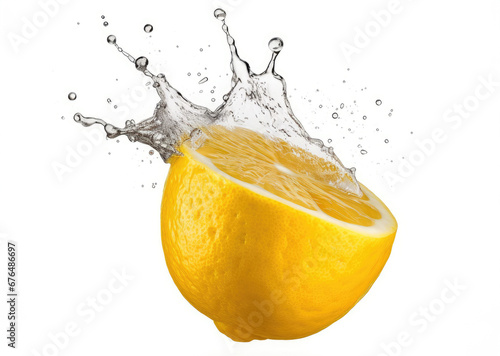 lemon in water splash isolated on a white background