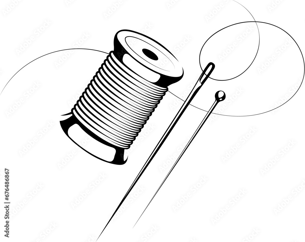 Spool of thread silhouette and needle. Symbol for tailor and sewing ...