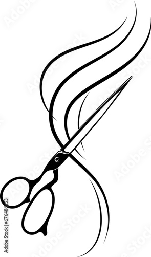 Beautiful hair curls and stylist scissors. Design for a beauty salon and hairdresser