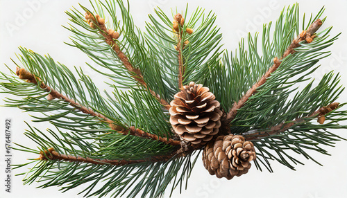 pine branch with needles and cones png file of isolated cutout object on transparent background