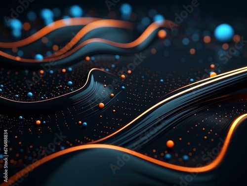 Abstract sci-fi blue and orange waves, concept of digital future, AI