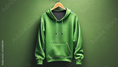 green color hoodie hanging blank green hoodie suitable for mockup bright green sweatshirt against a background green hooded sweatshirt jacket on a hanger illustration ai generative