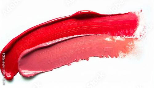 cosmetic lipstick abstract stroke isolated on white background swatch sampler of lipstic tint or blusher cream makeup texture bright red color cosmetic product brush stroke swipe sample
