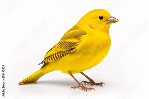A yellow canary is captured in an isolated studio shot against a white background. © ckybe