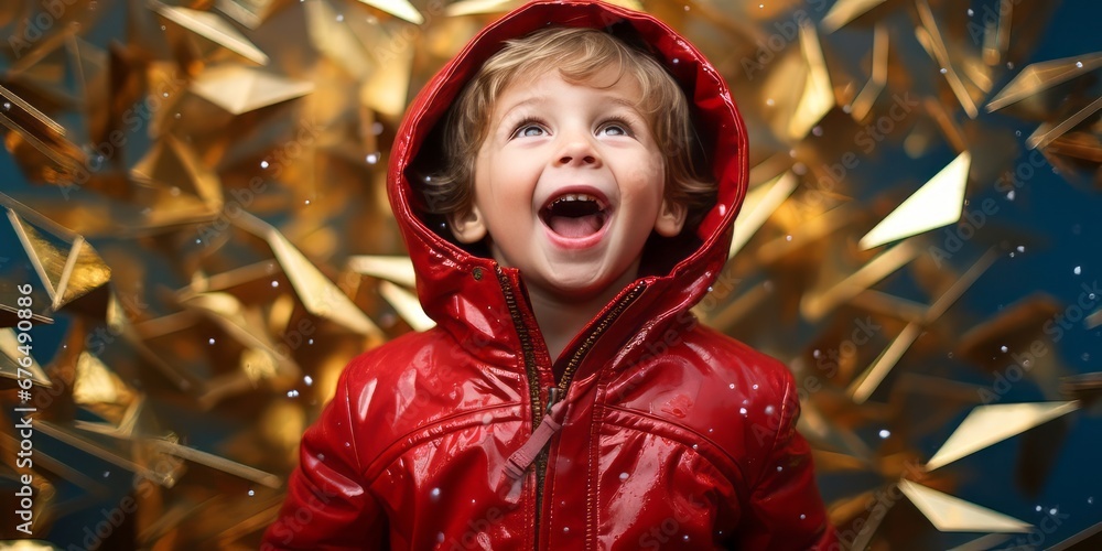 Kid's Snowy Day Joy with Red Raincoat