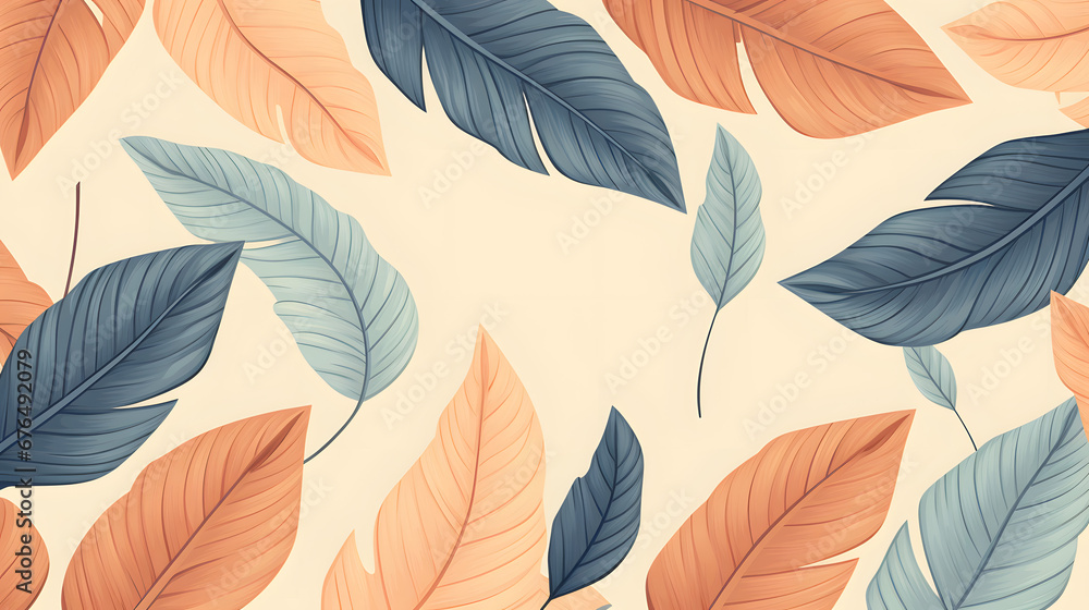 Autumnal Foliage Design with Colorful Leaves on Cream Background