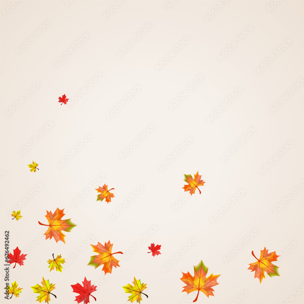 Red Leaves Background Beige Vector. Floral Decor Texture. Autumnal Bright Foliage. Isolated Plant Design.
