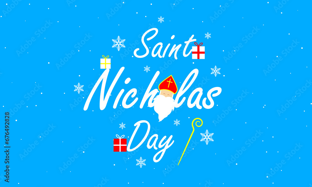 Nicholas saint day on a snowy background, vector art illustration.