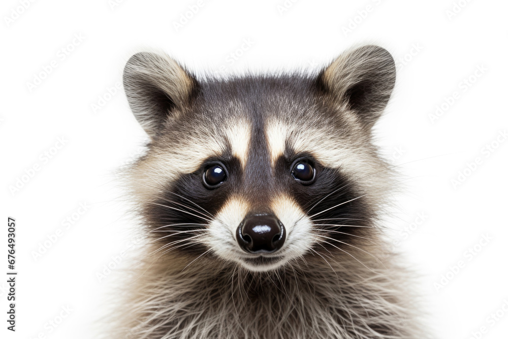 Funny raccoon on white background