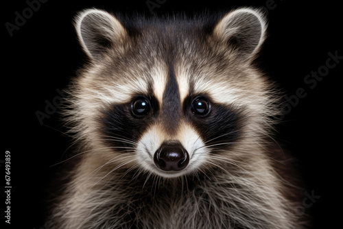Funny raccoon on black background