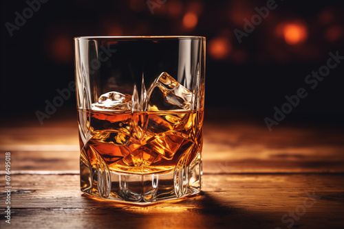 A close-up of a glass filled with Irish whiskey, signifying traditional Irish beverages, creativity with copy space