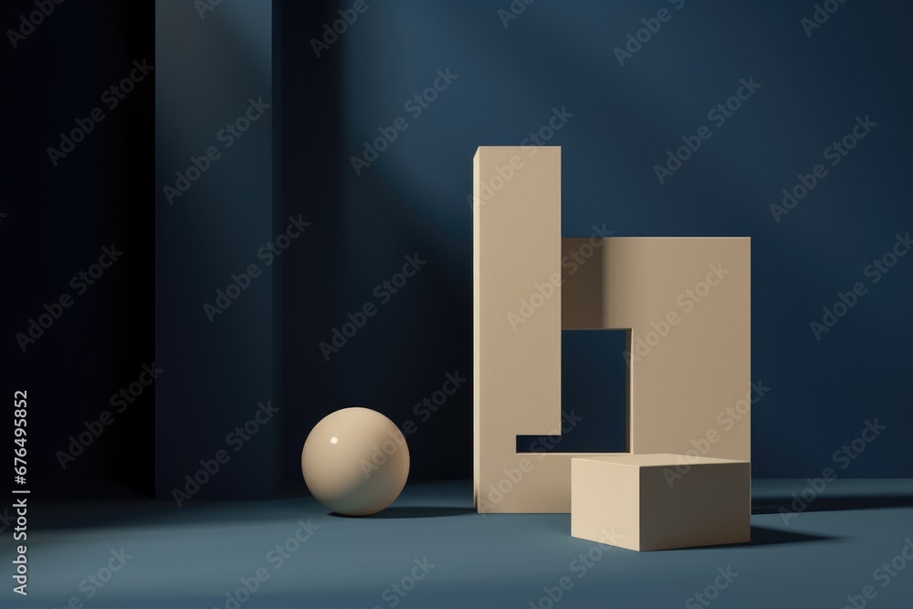 Minimalist space, showroom with contemporary geometric forms Minimalist space, showroom with contemporary geometric forms