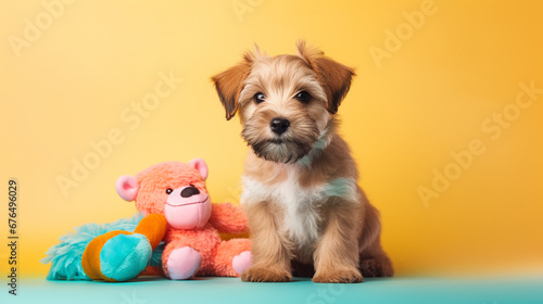 Maltese cute dog in studio photo with isolated pastel background backdrop. With generative AI technology
