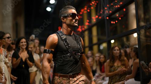 A model man designer is walking the runaway at collection Spring Summer 2024 fashion show during Fashion Week.
