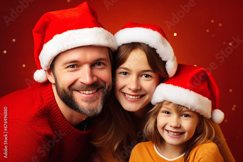 Cheerful Family Christmas Portrait with Child 