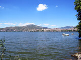 Lake Orestiada with the view of Kastoria town in Greece,  Western Macedonia