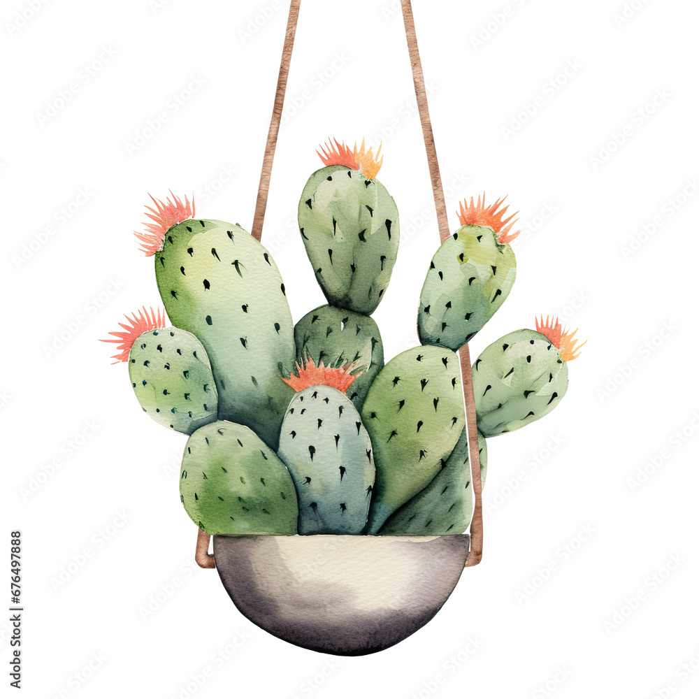 Watercolor Cactus Clipart Illustration. Isolated elements on a white background.