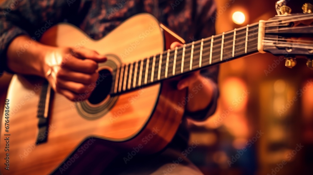 A soft focus image of a musician playing guitar   AI generated illustration