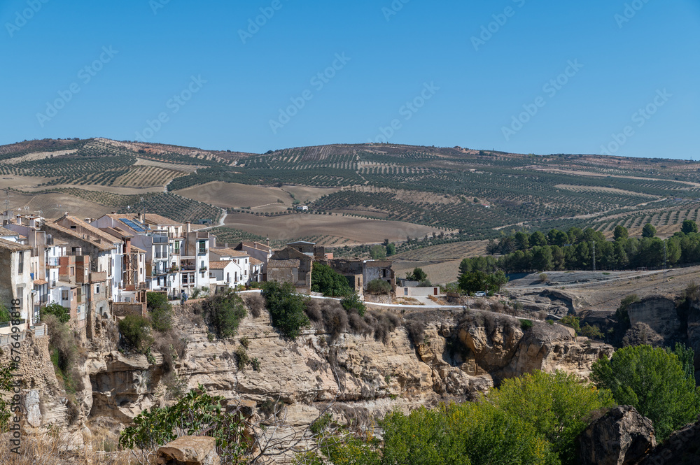 View of the houses on the cliffs of Alhama de Granada (Spain), also known for its hot springs